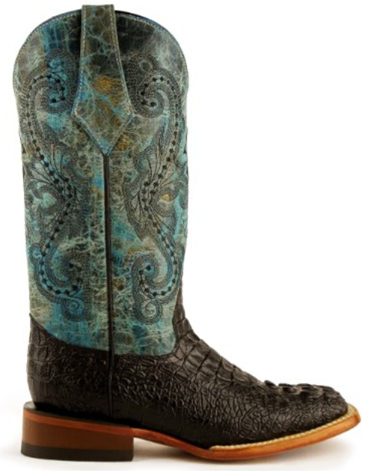 Image #2 - Ferrini Women's Black Caiman Print Western Boots - Square Toe, Black, hi-res
