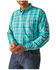 Image #1 - Ariat Men's FR Bobcat Logo Plaid Print Long Sleeve Button-Down Work Shirt, Turquoise, hi-res