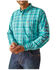 Image #1 - Ariat Men's FR Bobcat Logo Plaid Print Long Sleeve Button-Down Work Shirt , Turquoise, hi-res