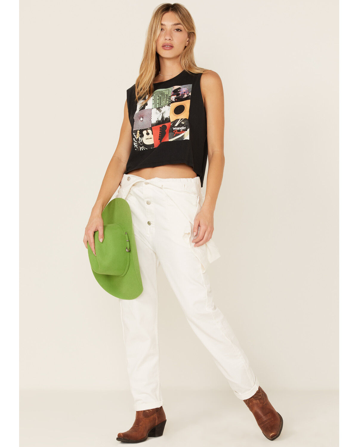 Image #2 - Wrangler X Fender Women's Album Cover Graphic Cropped Tank Top, Black, hi-res