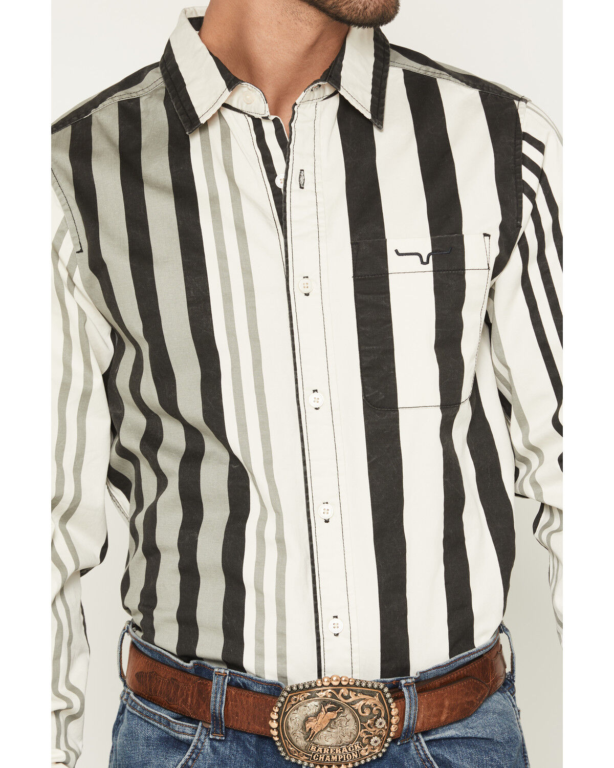 Image #3 - Kimes Ranch Men's 1992 Striped Long Sleeve Button-Down Western Shirt, Black, hi-res