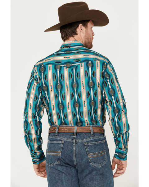 Image #4 - Roper Men's Vintage Southwestern Print Long Sleeve Western Snap Shirt, Turquoise, hi-res
