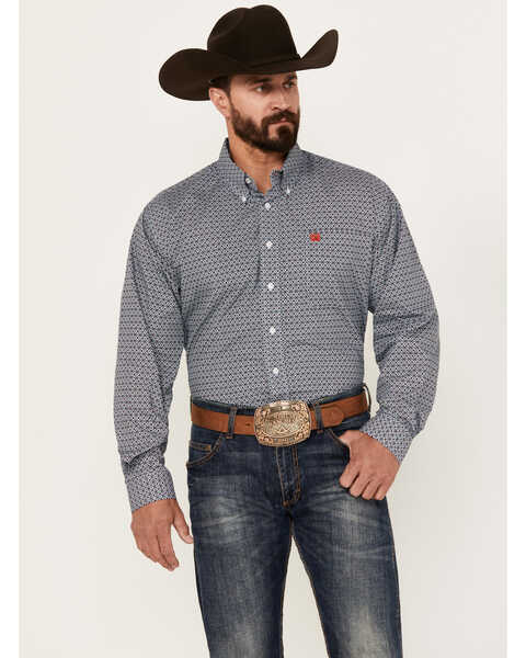 Cinch Men's Diamond Print Long Sleeve Button-Down Western Shirt, Multi, hi-res