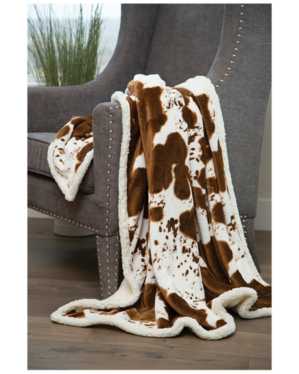 Image #1 - Carstens Home Faux Hair On Cowhide Plush Sherpa Throw Blanket, Brown, hi-res
