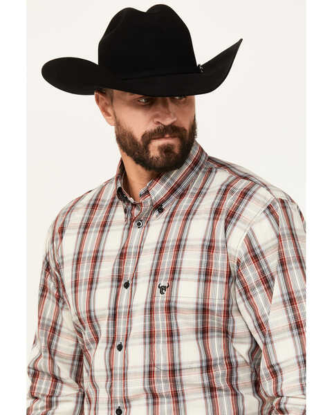 Image #2 - Cowboy Hardware Men's Dutton Plaid Print Long Sleeve Button-Down Western Shirt, Cream, hi-res