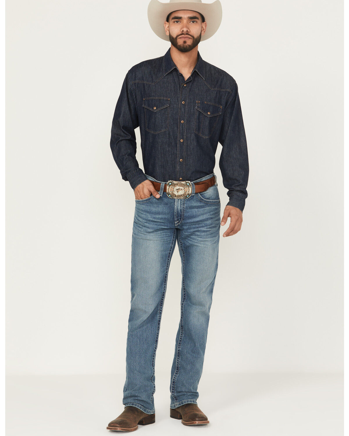 Image #1 - Ariat Men's M5 Clarence Forrest Medium Wash Straight 2X Durable Stretch Denim Jeans, Medium Wash, hi-res