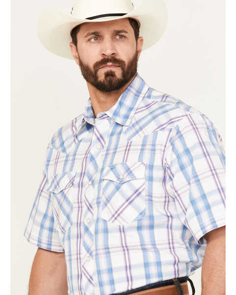 Image #2 - Wrangler 20X Men's Advanced Comfort Plaid Print Short Sleeve Snap Western Shirt, Purple, hi-res