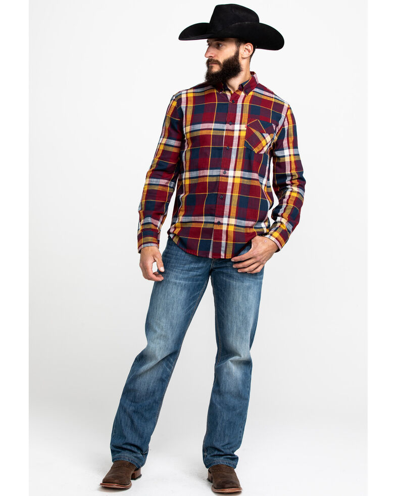 Levis Men S Red Bellore Madras Plaid Long Sleeve Western Flannel