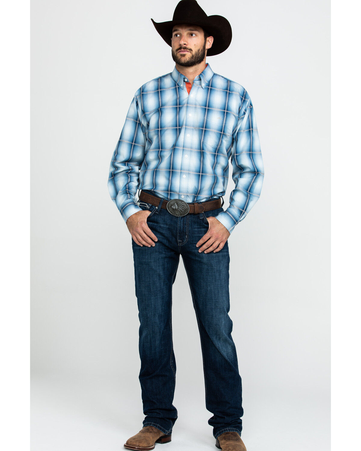 Image #6 - Resistol Men's Heitmiller Ombre Large Plaid Long Sleeve Western Shirt, , hi-res