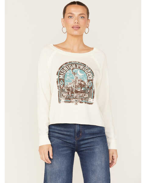 Image #1 - Rock & Roll Denim Women's Midnight Rodeo Graphic Sweatshirt, Ivory, hi-res
