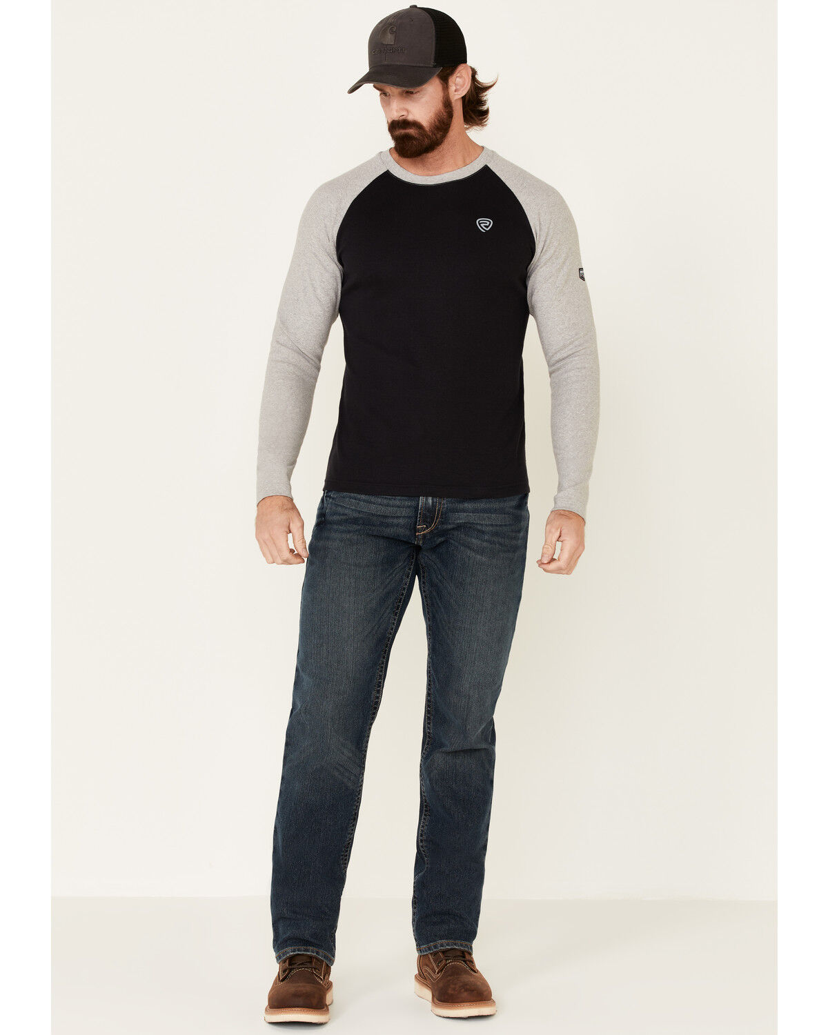 Image #1 - Rock & Roll Denim Men's FR Black Long Sleeve Work Raglan T-Shirt, Black, hi-res