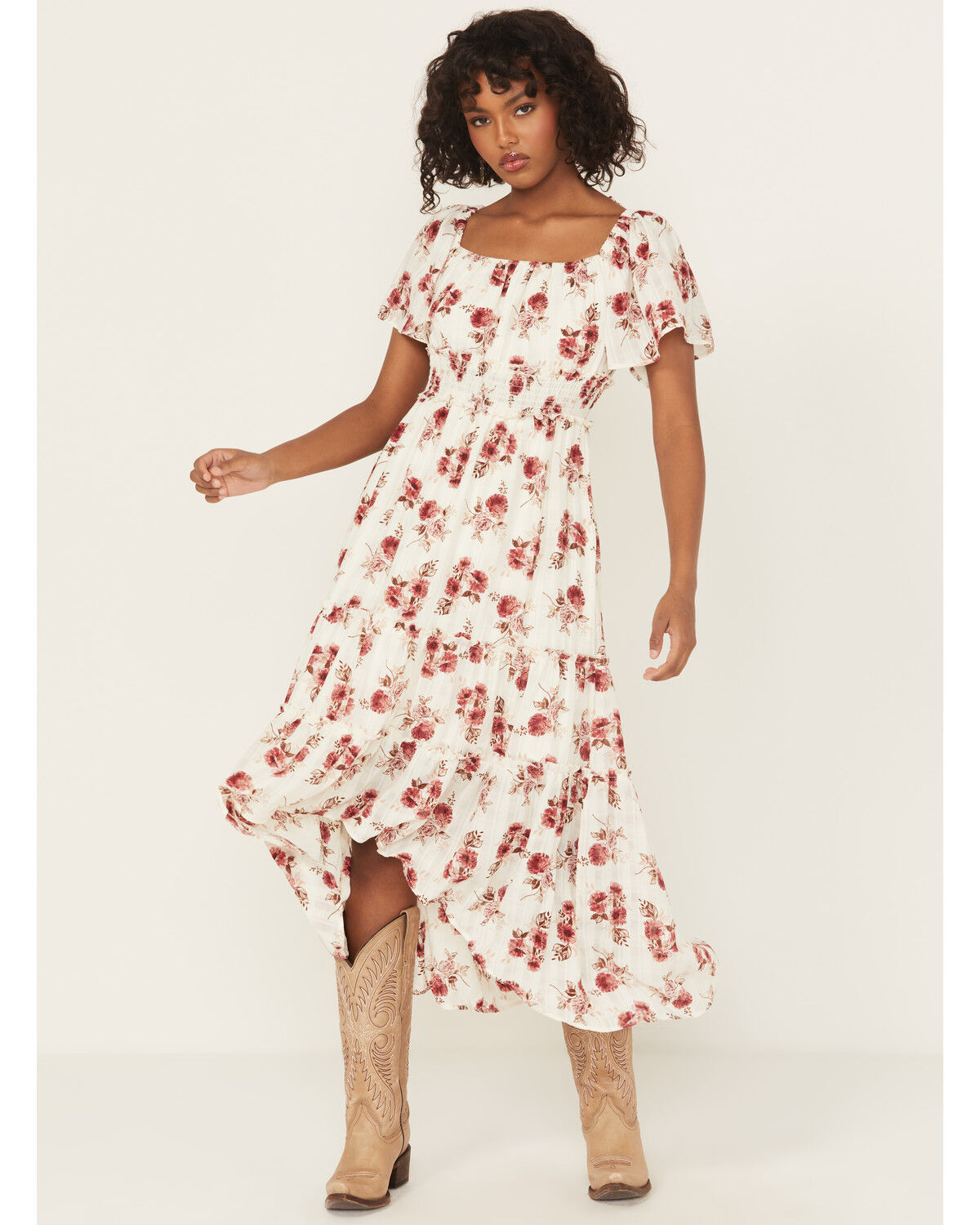Image #1 - Wild Moss Women's Floral Print High-Low Dress, Ivory, hi-res
