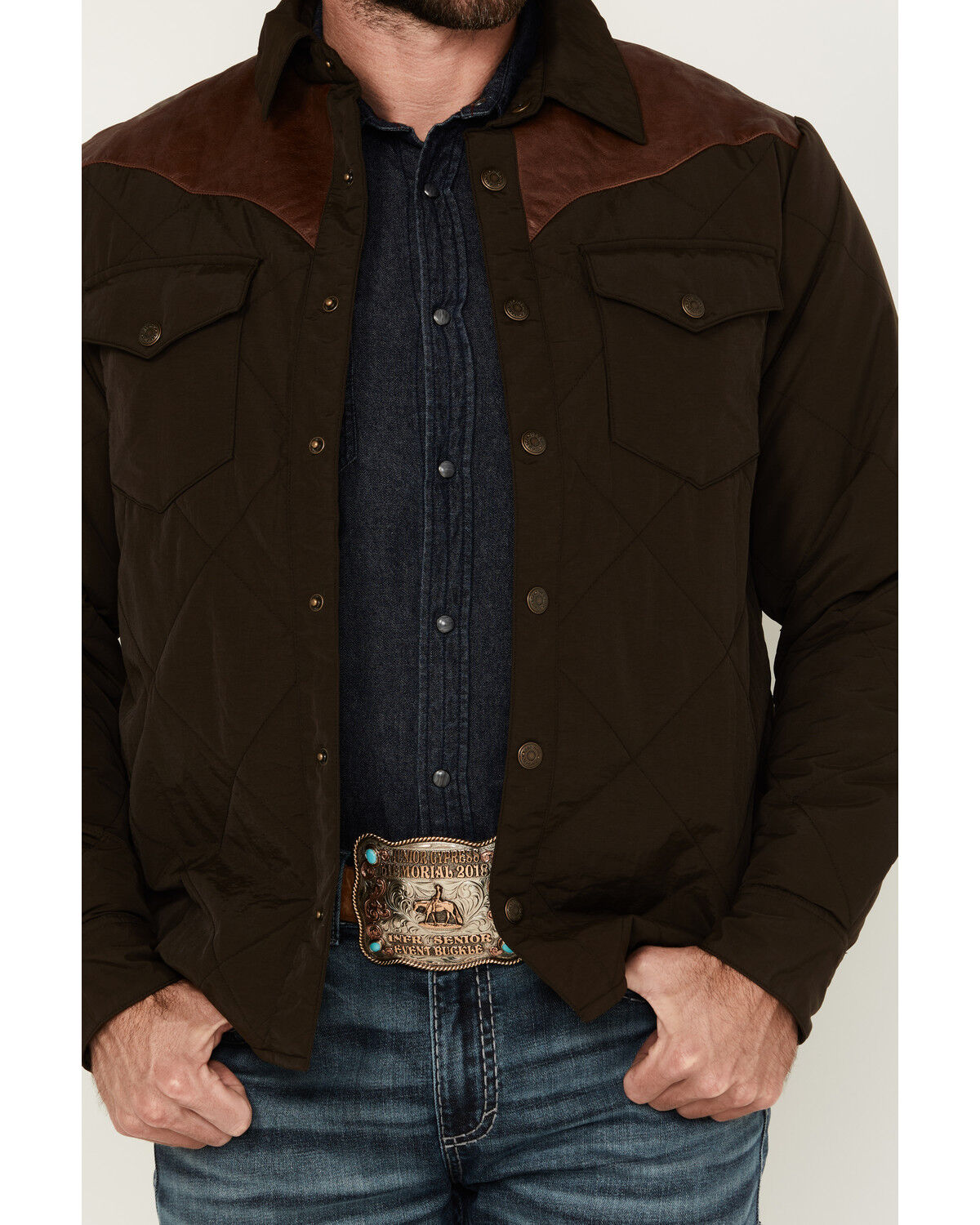 Image #3 - Resistol Men's Quilted Leather Yoke Jacket, Brown, hi-res