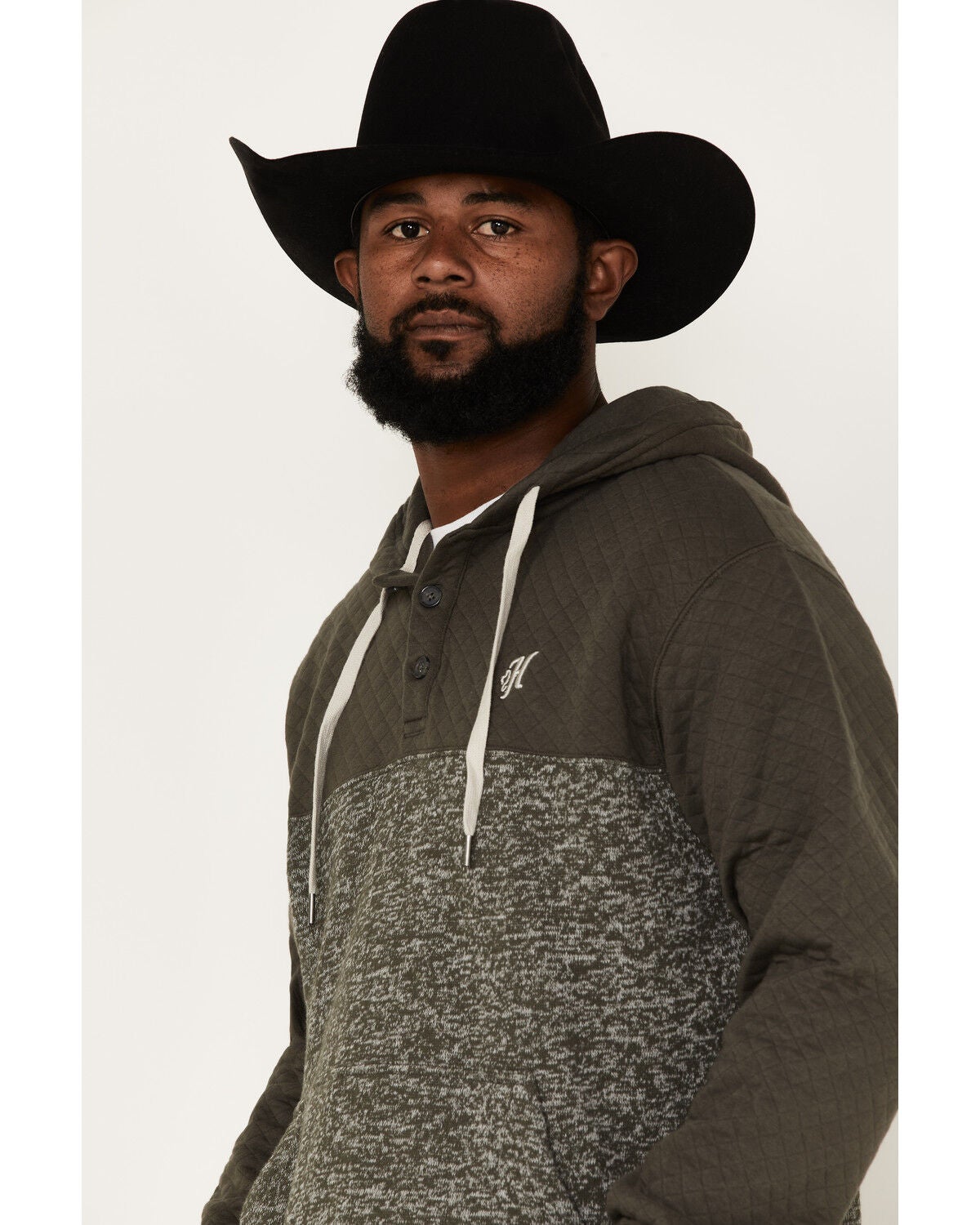 Image #2 - Hooey Men's Jimmy Quilted 1/4 Button Hooded Pullover, , hi-res