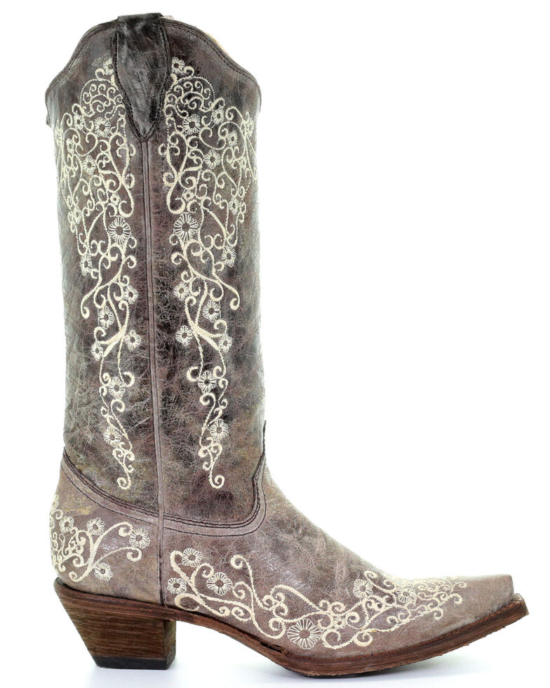 corral ladies distressed brown with bone embroidery