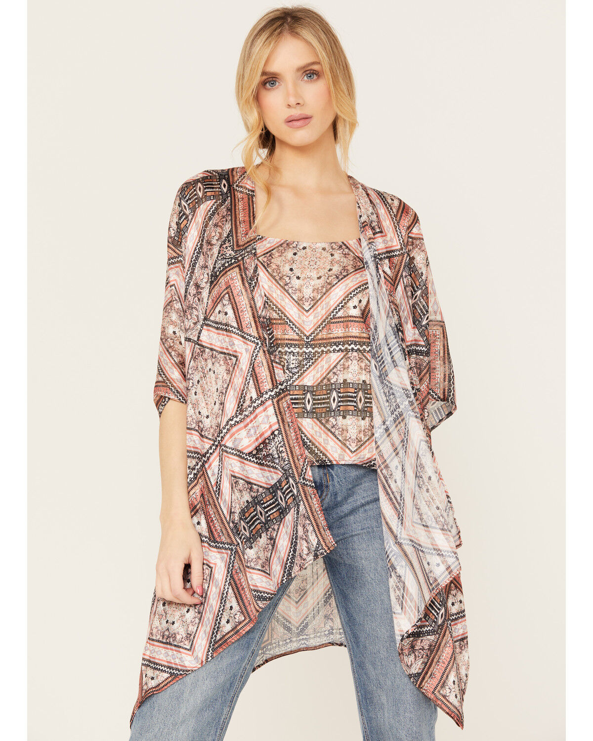 Image #1 - Shyanne Women's Pec Printed Bohemian Cami / Kimono Set, Pecan, hi-res