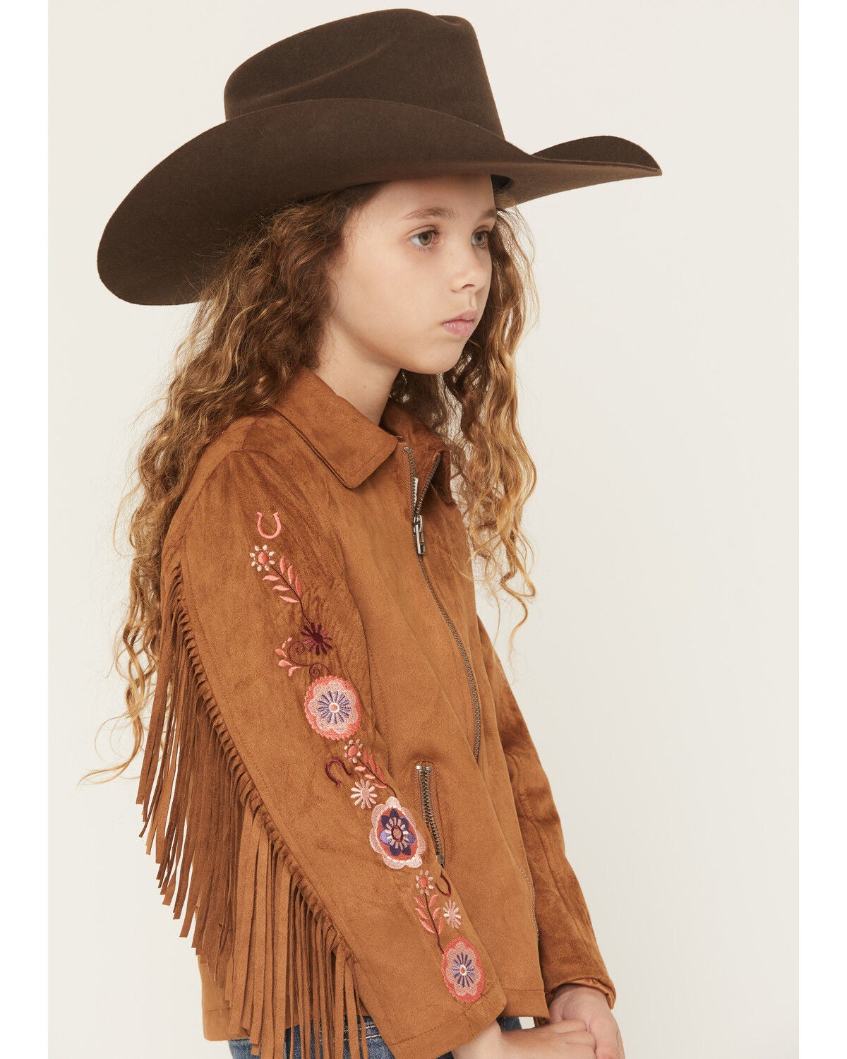 Image #3 - Fornia Girls' Horse Embroidered Fringe Jacket, Camel, hi-res