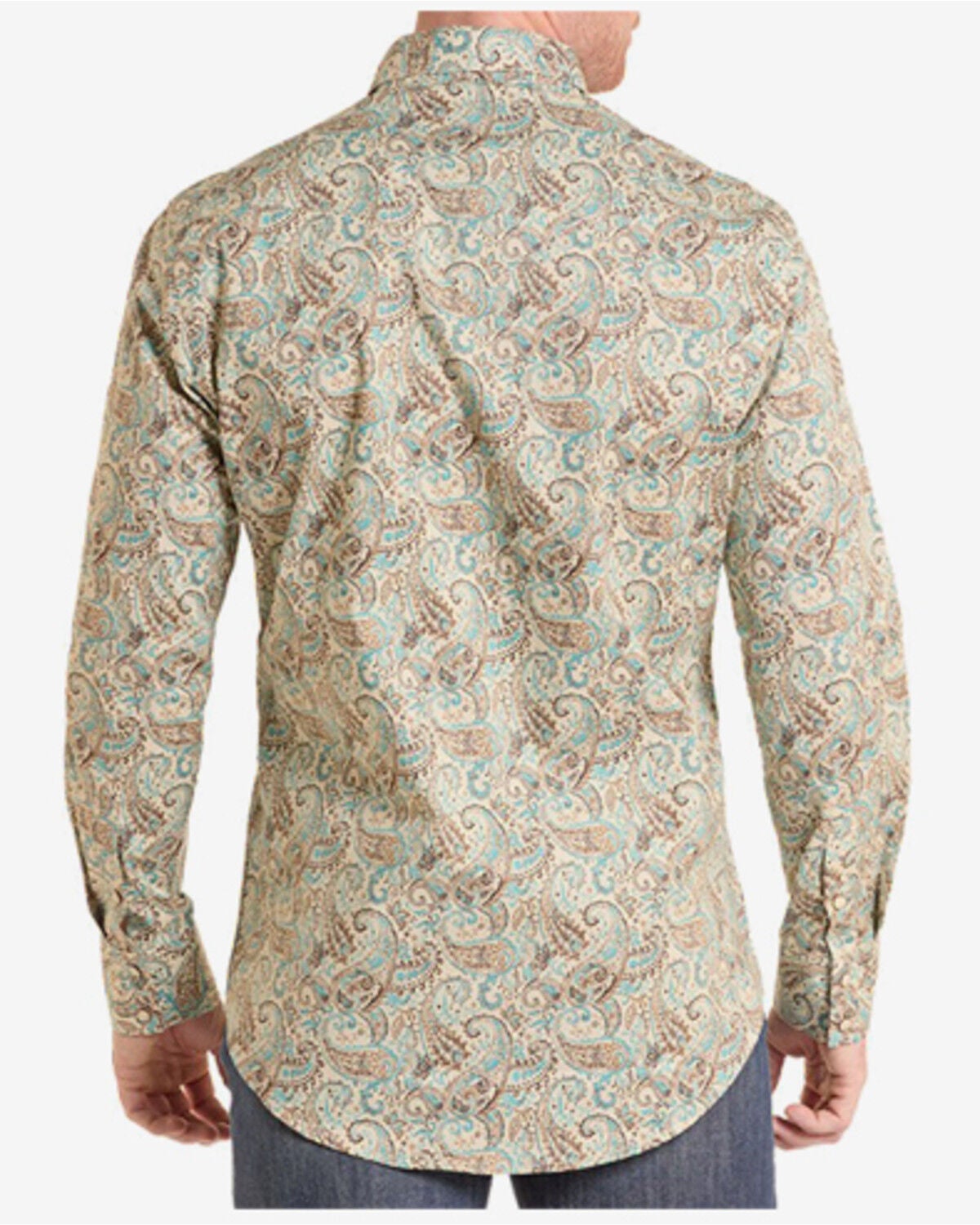 Image #2 - Rock & Roll Denim Men's Paisley Print Long Sleeve Snap Stretch Western Shirt, Teal, hi-res