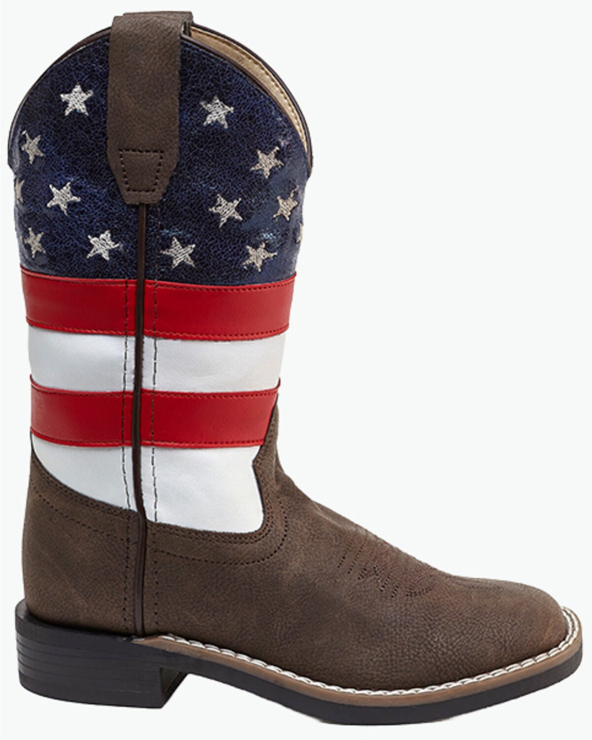 Image #2 - Old West Little Boys' Americana Western Boots - Broad Square Toe, Red/white/blue, hi-res