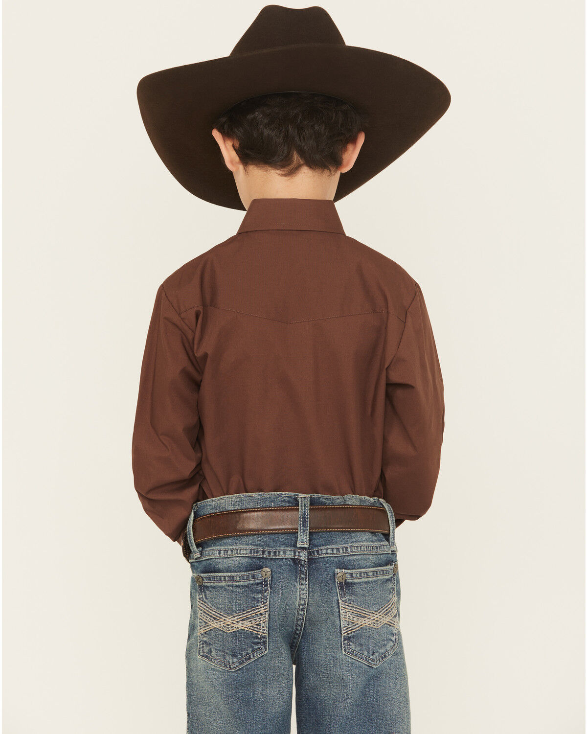 Image #4 - Ely Walker Boys' Solid Long Sleeve Pearl Snap Western Shirt, Chocolate, hi-res