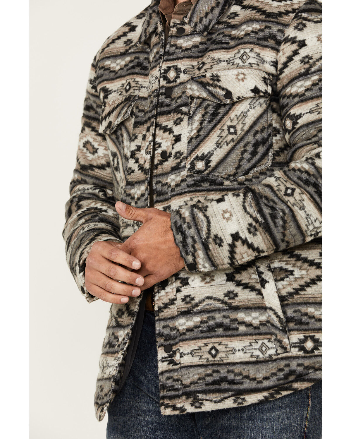 Image #3 - Rock & Roll Denim Men's Southwestern Quilted Snap Jacket, Taupe, hi-res