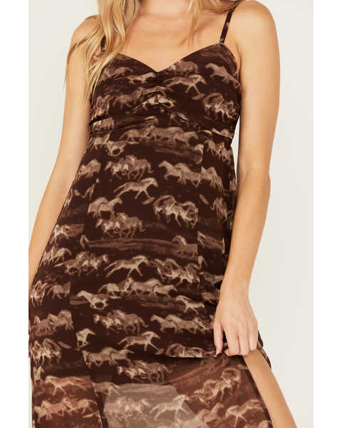 Image #3 - Shyanne Women's Printed Chiffon Sleeveless Slit Dress, Dark Brown, hi-res