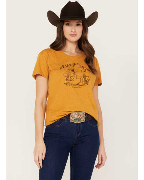 Image #1 - Ariat Women's Bootscape Short Sleeve Graphic Tee, Mustard, hi-res