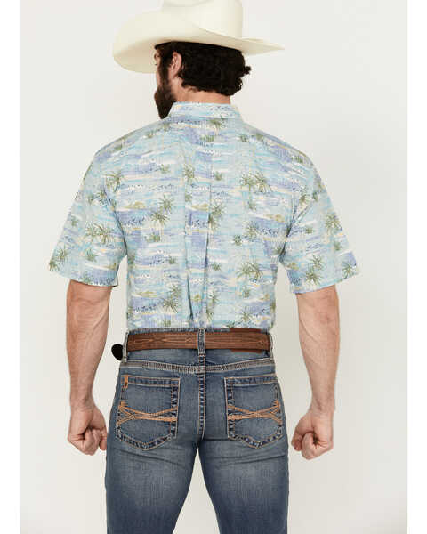Image #4 - Ariat Men's Edwin Palm Tree Island Print Short Sleeve Button-Down Western Shirt - Tall , Blue, hi-res