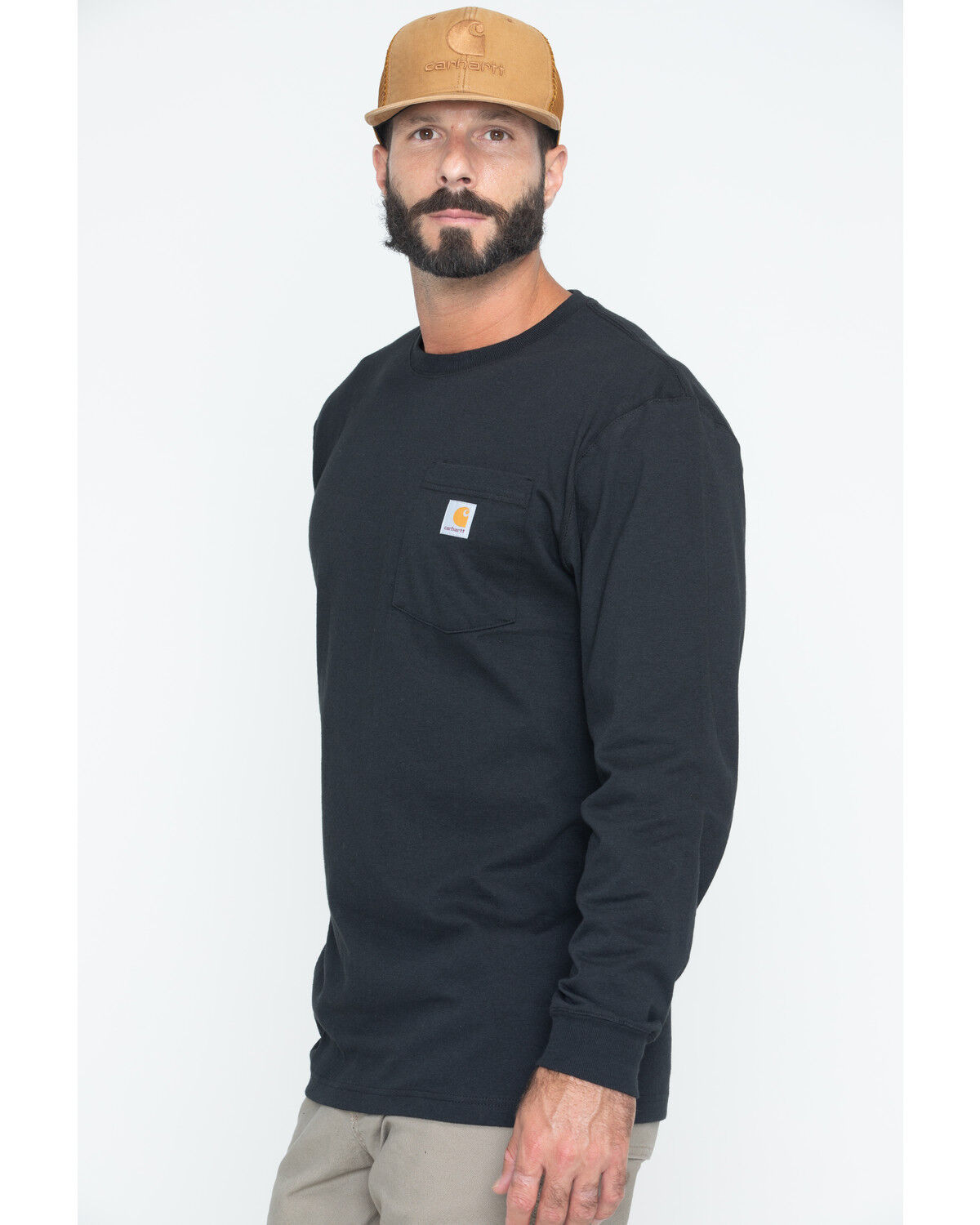 Image #2 - Carhartt Men's Loose Fit Heavyweight Long Sleeve Logo Pocket Work T-Shirt - Big & Tall, Black, hi-res