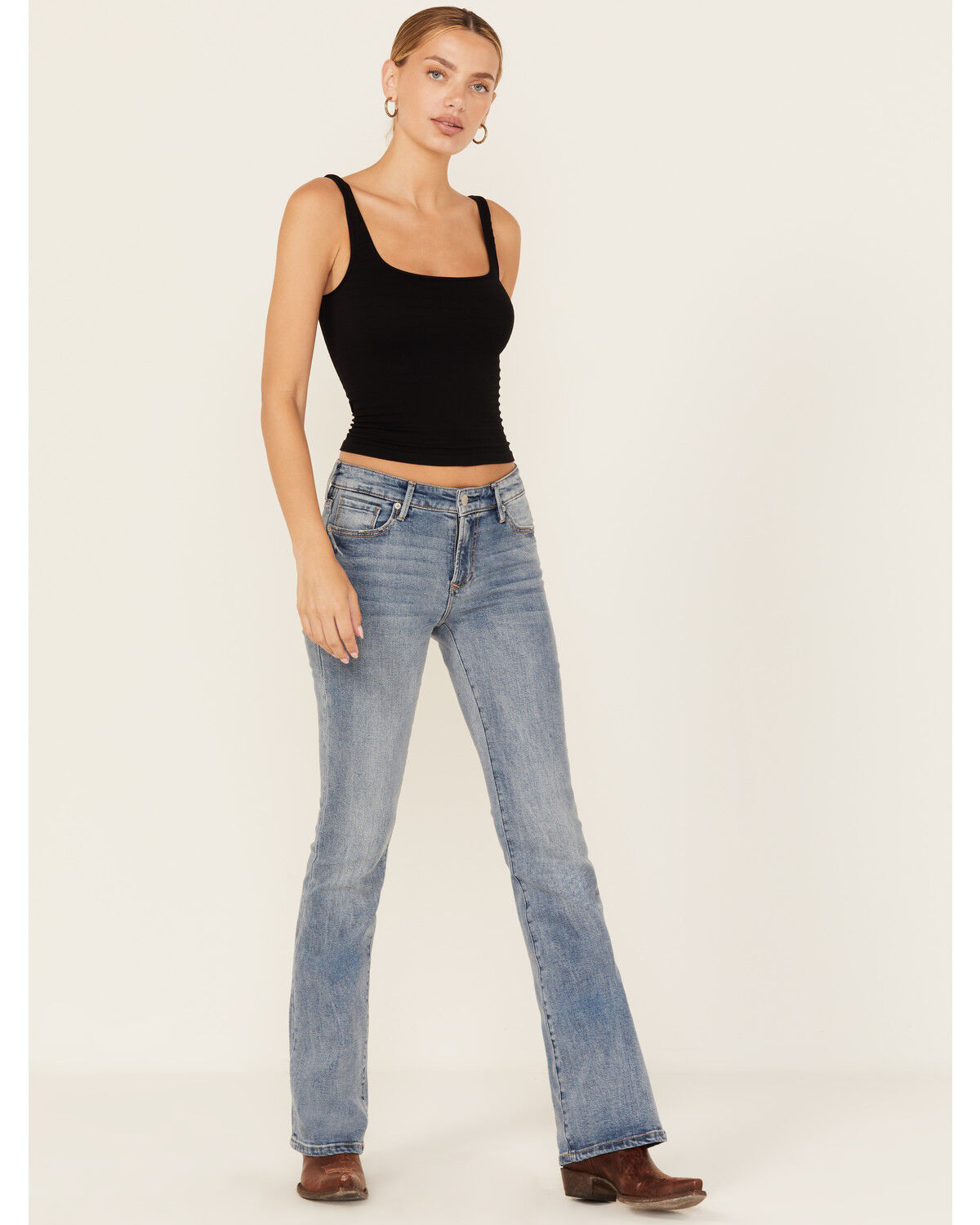 Image #1 - Dear John Women's Jaxtyn Medium Wash Mid Rise Bootcut Stretch Denim Jeans, Medium Wash, hi-res