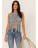 Shyanne Women's Yarn Crochet Fringe Trim Tank, Light Blue, hi-res