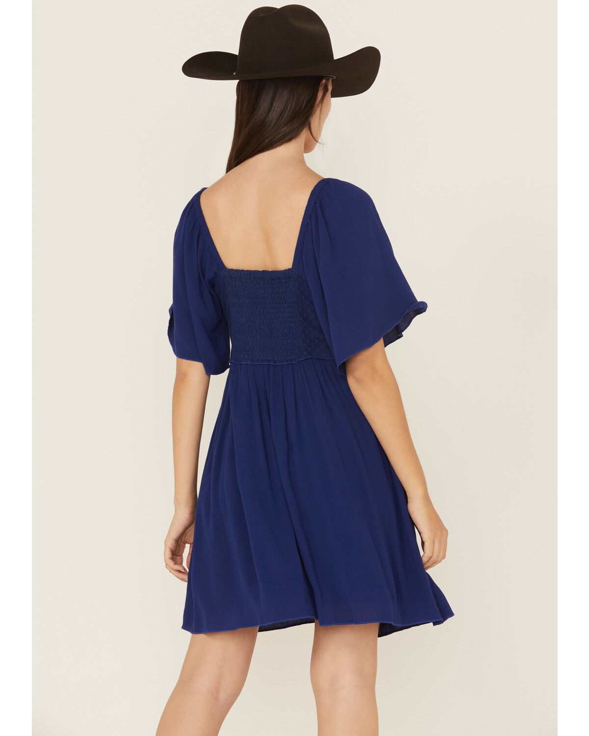 Image #4 - Shyanne Women's Embroidered Crinkle Flutter Sleeve Mini Dress, Blue, hi-res