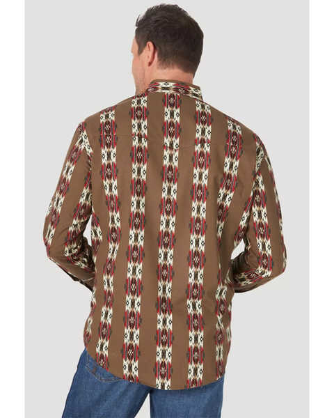 Wrangler Men's Brown Southwestern Checotah Long Sleeve Snap Western Shirt , Brown, hi-res