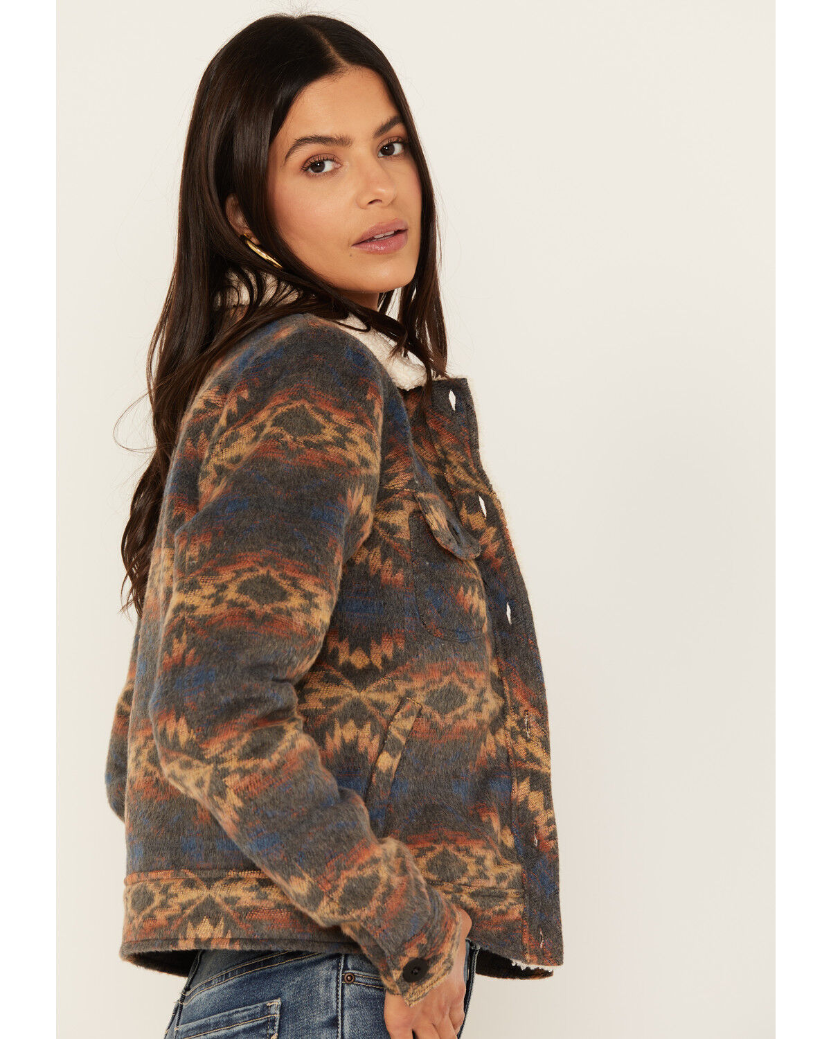 Image #2 - Rock & Roll Denim Women's Southwestern Print Sherpa Jacket, Multi, hi-res