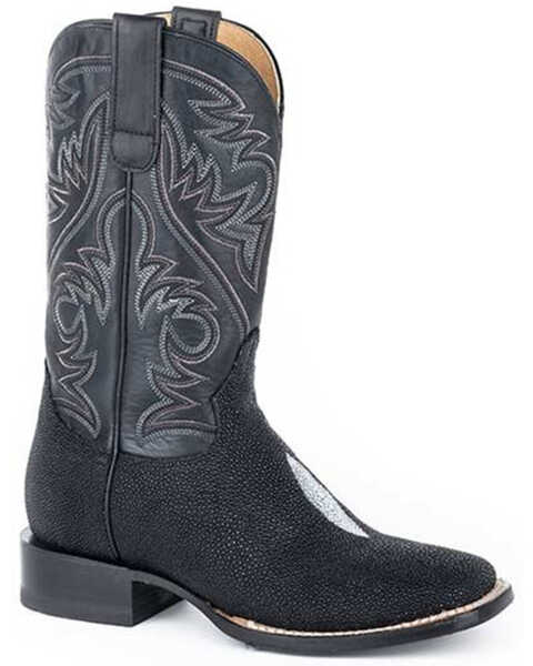 Image #1 - Roper Women's All In Stingray Vamp Exotic Western Boots - Square Toe , Black, hi-res