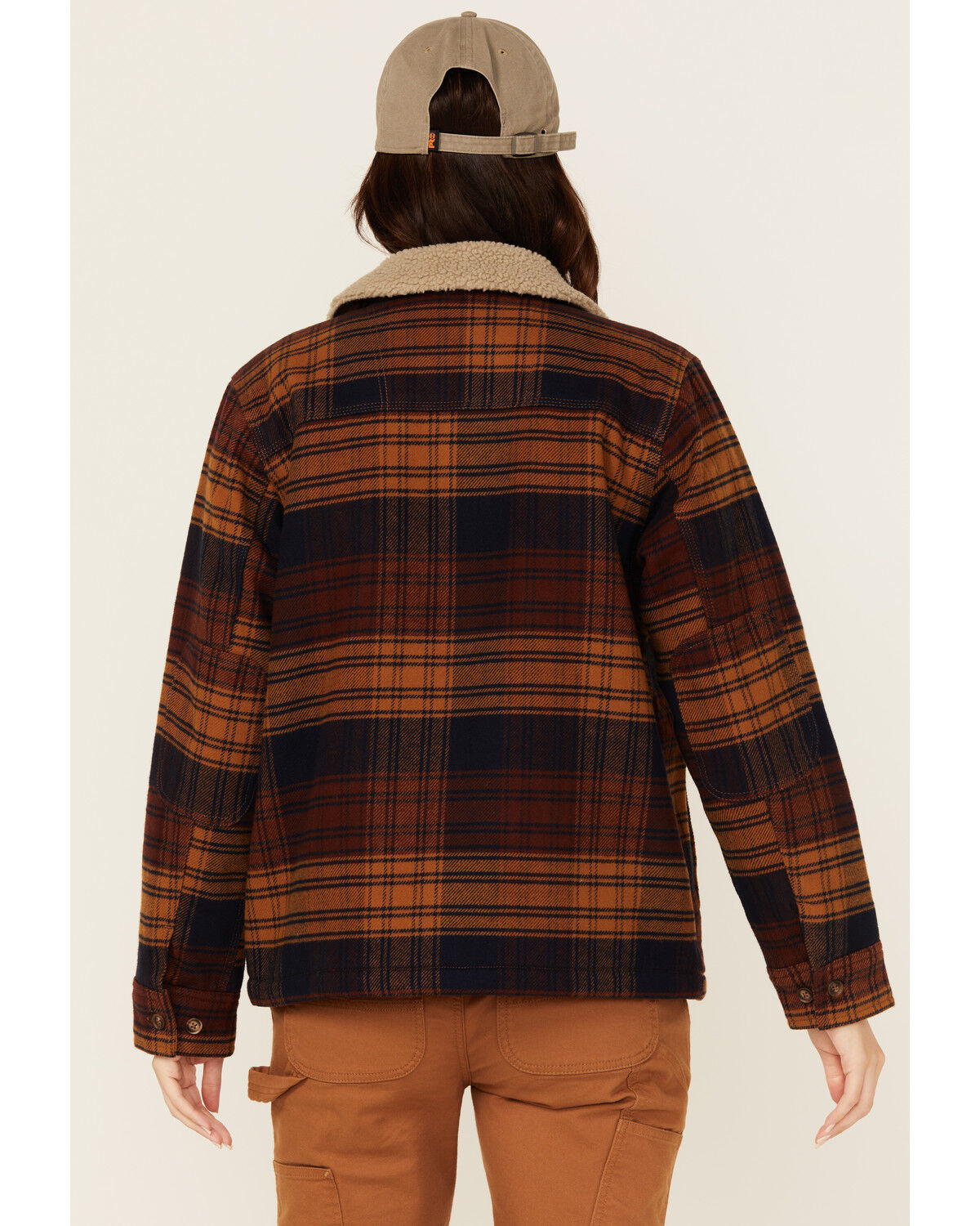 Image #4 - Lucky Brand Workwear Women's Twill Plaid Print Sherpa Lined Button-Down Work Jacket, Navy, hi-res