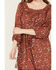 Image #3 - Angie Women's Floral Print Crochet Long Sleeve Mini Dress , Rust Copper, hi-res