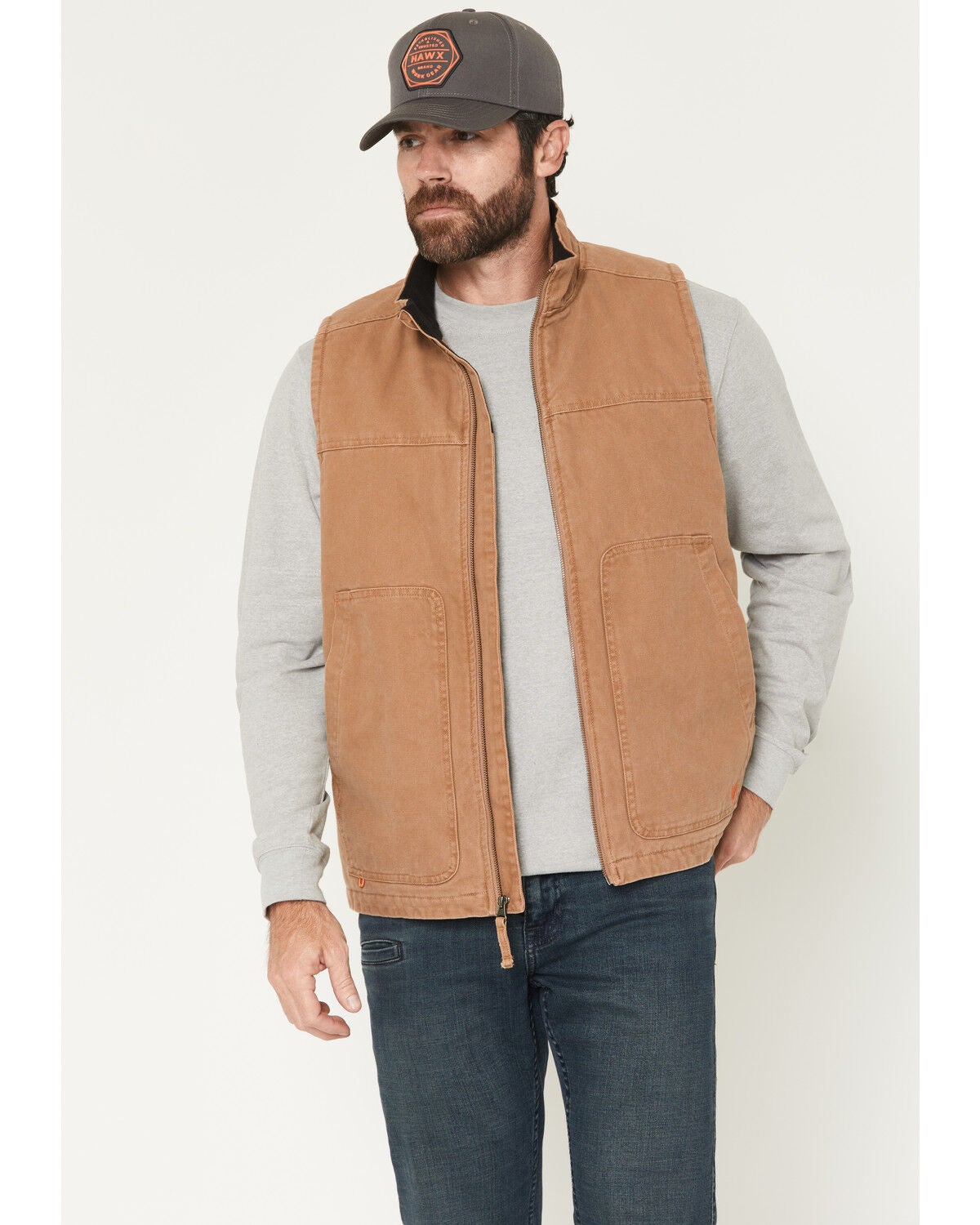 Hawx Men's Fleece Lined Solid Duck Canvas Vest, Rust Copper, hi-res