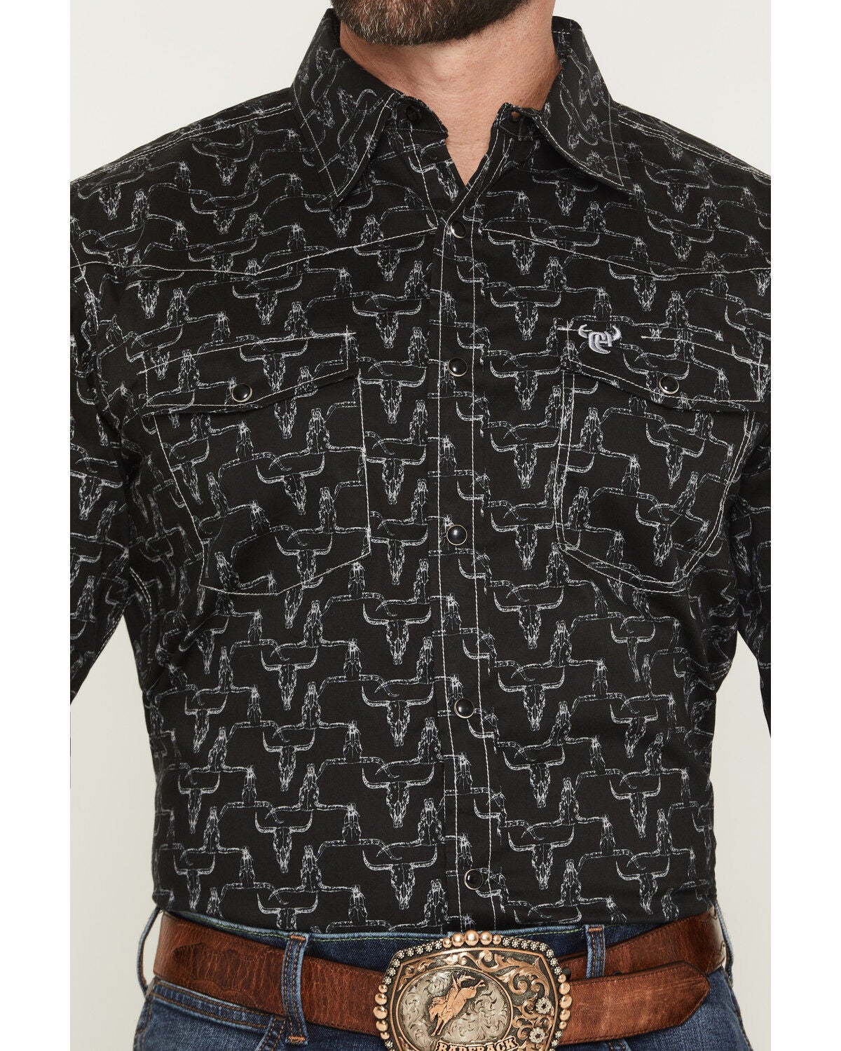 Image #3 - Cowboy Hardware Men's Hombre Skull Long Sleeve Snap Stretch Western Shirt, Black, hi-res