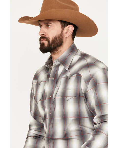 Image #2 - Stetson Men's Fancy Yoke Plaid Print Long Sleeve Pearl Snap Western Shirt, Grey, hi-res
