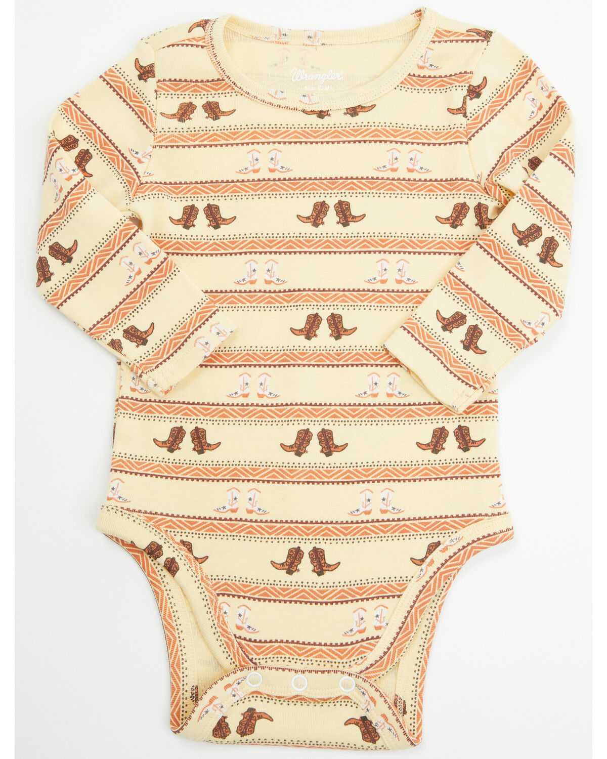 Image #1 - Wrangler Infant Boys' Cowboy Boot Long Sleeve Snap Onesie, Tan, hi-res