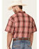 Panhandle Men's Large Plaid Print  Short Sleeve Snap Western Shirt , Red, hi-res
