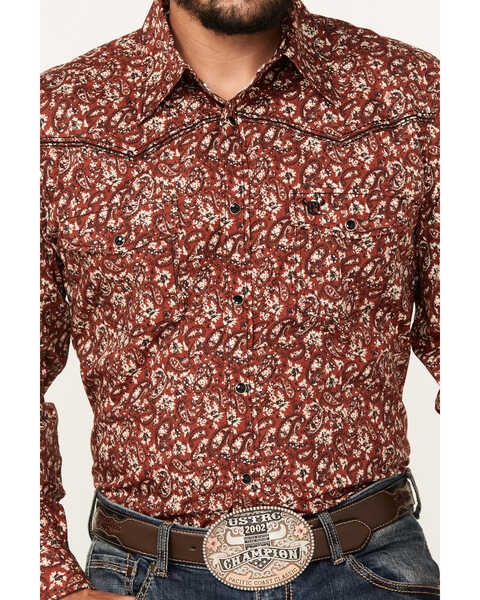 Image #3 - Cowboy Hardware Men's Range Floral Print Long Sleeve Snap Western Shirt, Burgundy, hi-res
