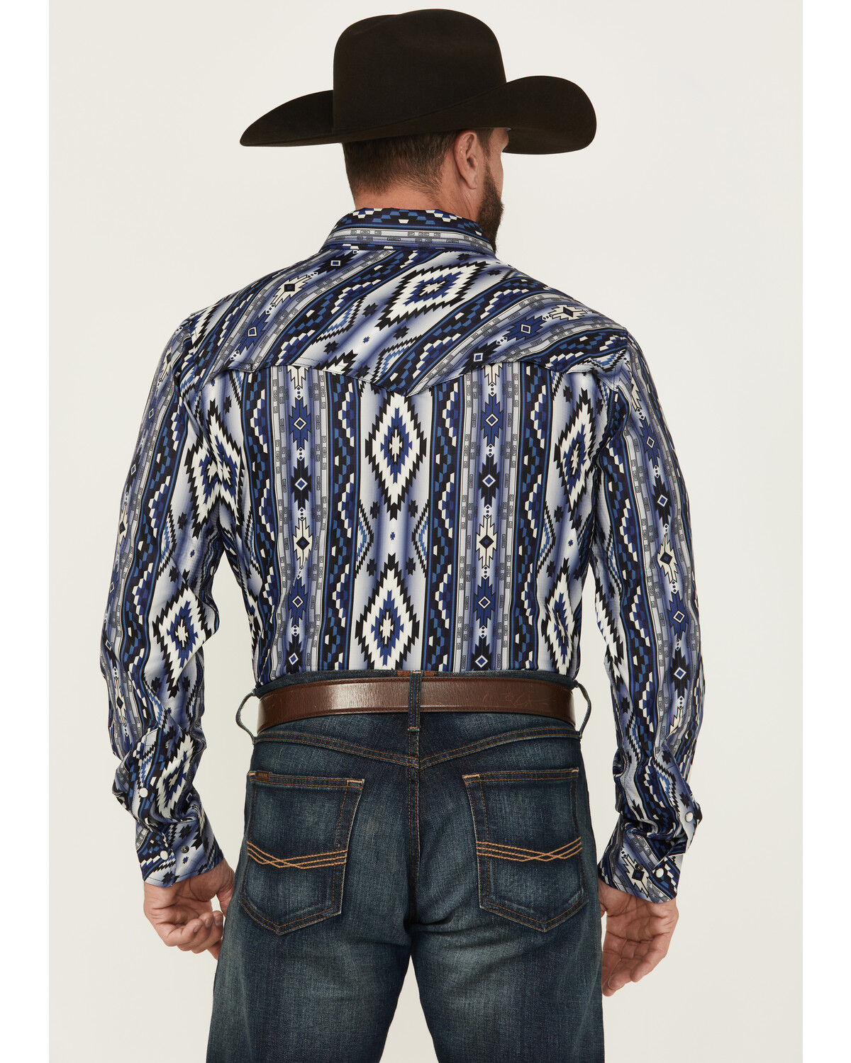 Image #4 - Rock & Roll Denim Men's Tek Southwestern Print Long Sleeve Pearl Snap Western Shirt, Blue, hi-res