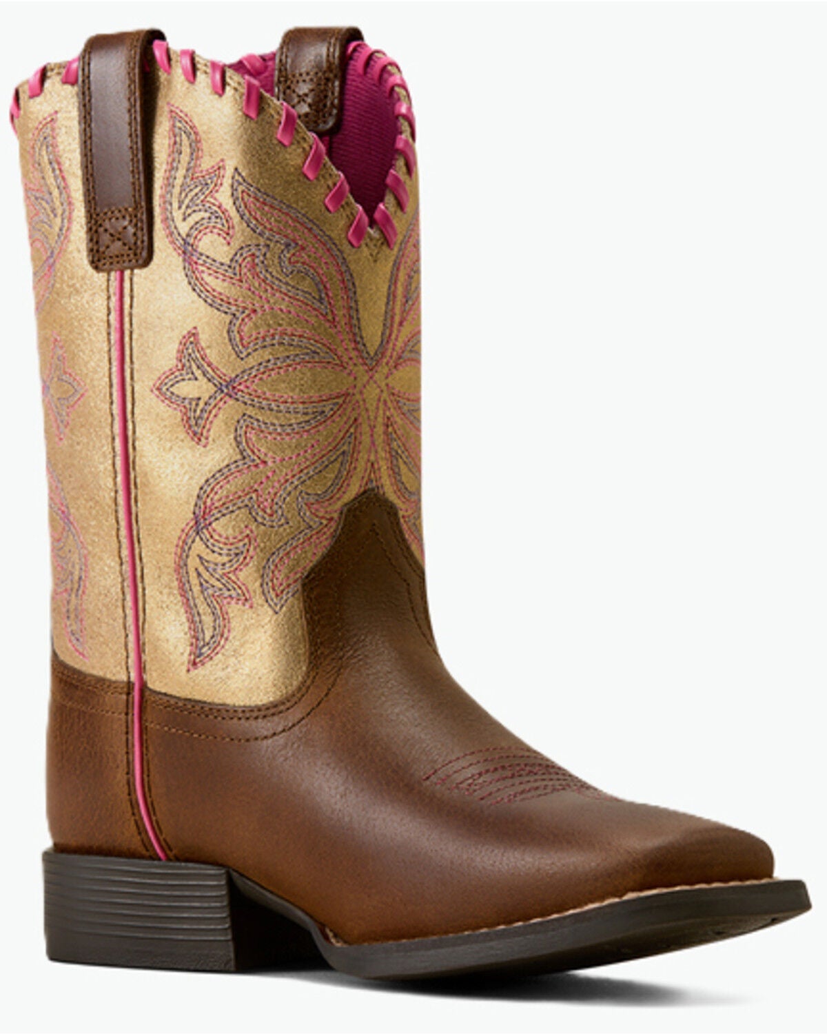 Image #1 - Ariat Girls' Sundown Performance Western Boots - Broad Square Toe, Brown, hi-res