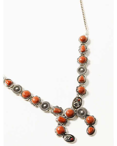 Shyanne Women's Canyon Sunset Red Turquoise Squash Blossom Necklace, Silver, hi-res