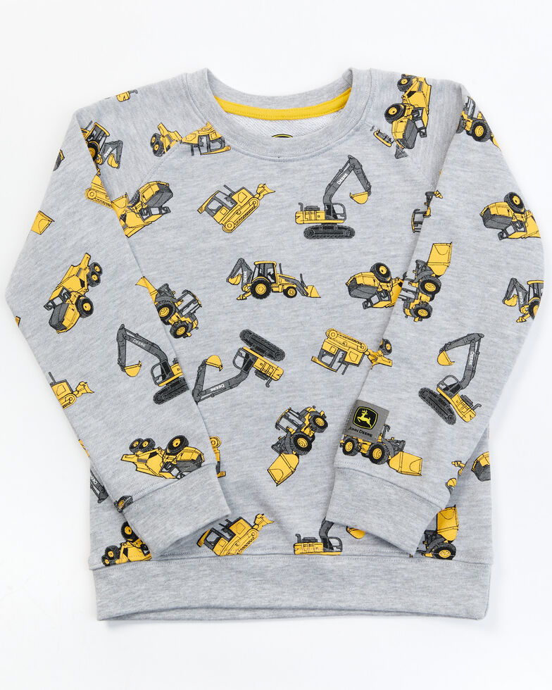 John Deere Toddler Boys' Construction Graphic Grey Pullover Sweatshirt , Heather Grey, hi-res