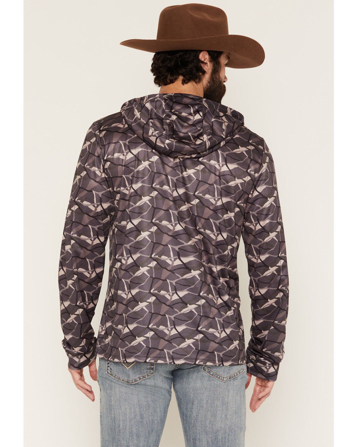 Image #4 - Rock & Roll Denim Men's Camo Print Long Sleeve Hooded Performance Shirt, Taupe, hi-res