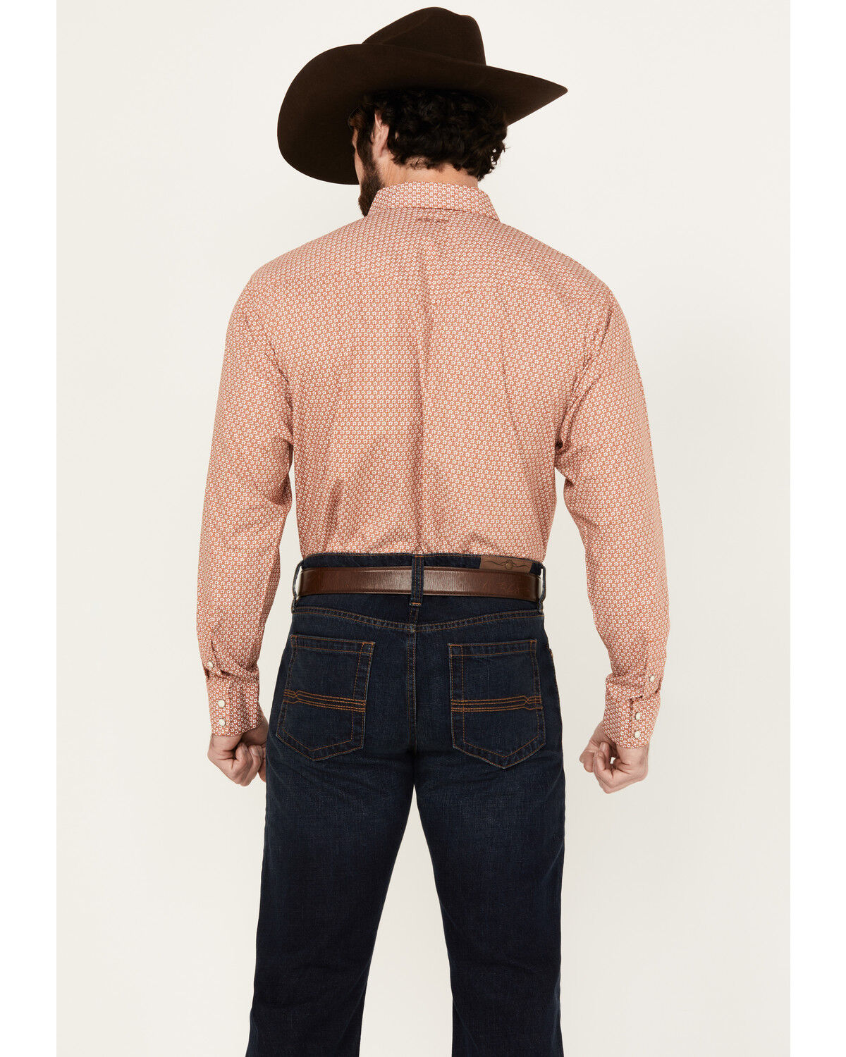 Image #4 - Ariat Men's Easton Geo Print Long Sleeve Pearl Snap Western Shirt, Coral, hi-res