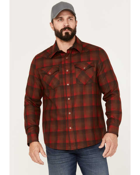 Image #1 - Pendleton Men's Canyon Ombre Plaid Long Sleeve Western Snap Shirt, Red, hi-res